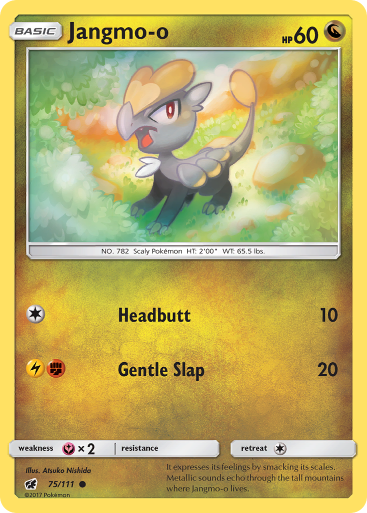 Jangmo-o 75/111 English Pokémon card from Crimson Invasion (2017)