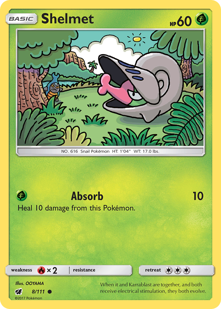 Shelmet 8/111 English Pokémon card from Crimson Invasion (2017)