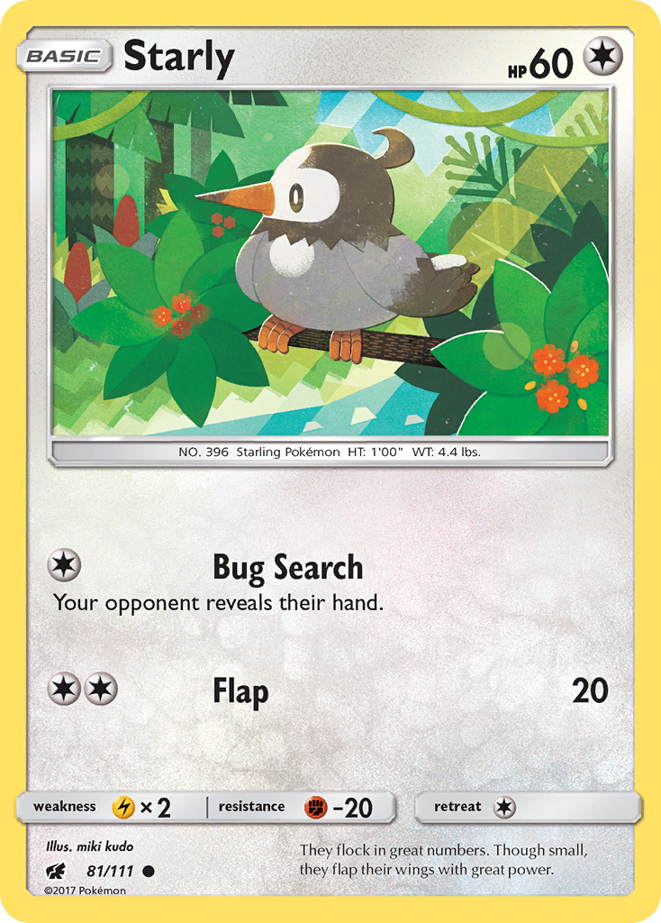 Starly 81/111 English Pokémon card from Crimson Invasion (2017)