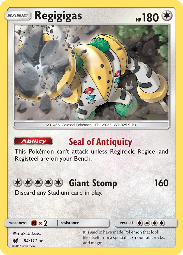 Regigigas 84/111 English Pokémon card from Crimson Invasion (2017)
