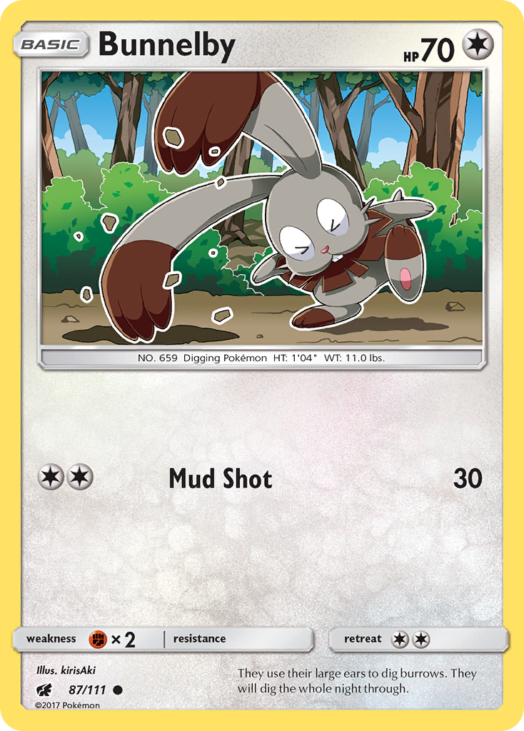 Bunnelby 87/111 English Pokémon card from Crimson Invasion (2017)