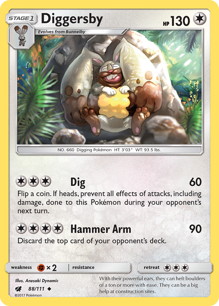 Diggersby 88/111 English Pokémon card from Crimson Invasion (2017)