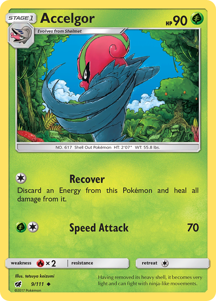 Accelgor 9/111 English Pokémon card from Crimson Invasion (2017)
