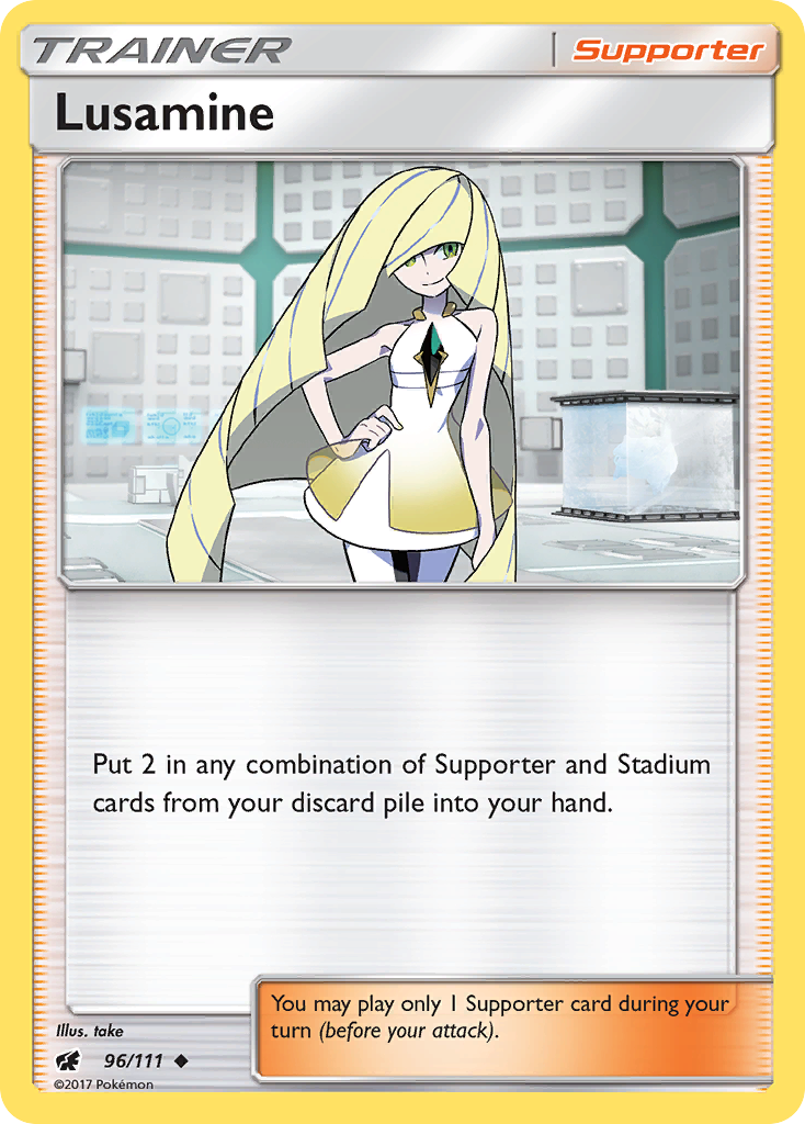 Lusamine 96/111 English Pokémon card from Crimson Invasion (2017)