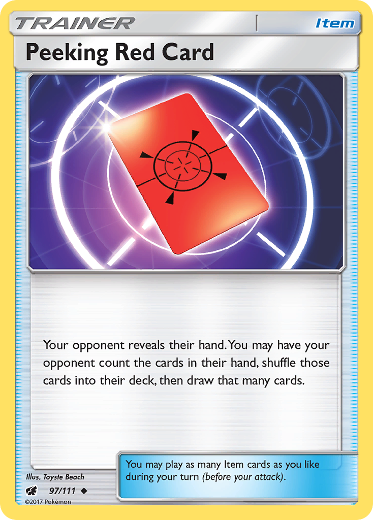 Peeking Red Card 97/111 English Pokémon card from Crimson Invasion (2017)