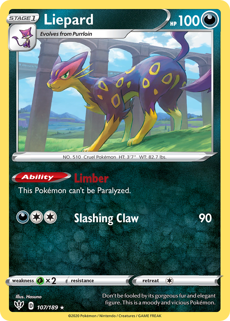 Liepard 107/189 English Pokémon card from Darkness Ablaze (2020)