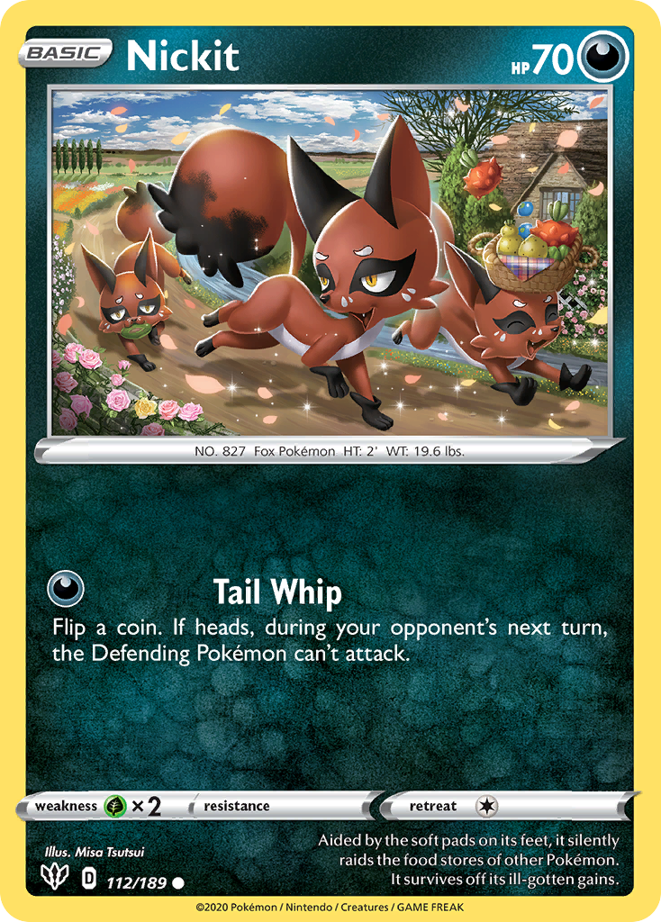 Nickit 112/189 English Pokémon card from Darkness Ablaze (2020)