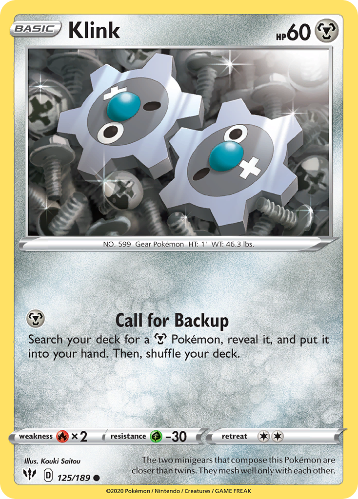 Klink 125/189 English Pokémon card from Darkness Ablaze (2020)