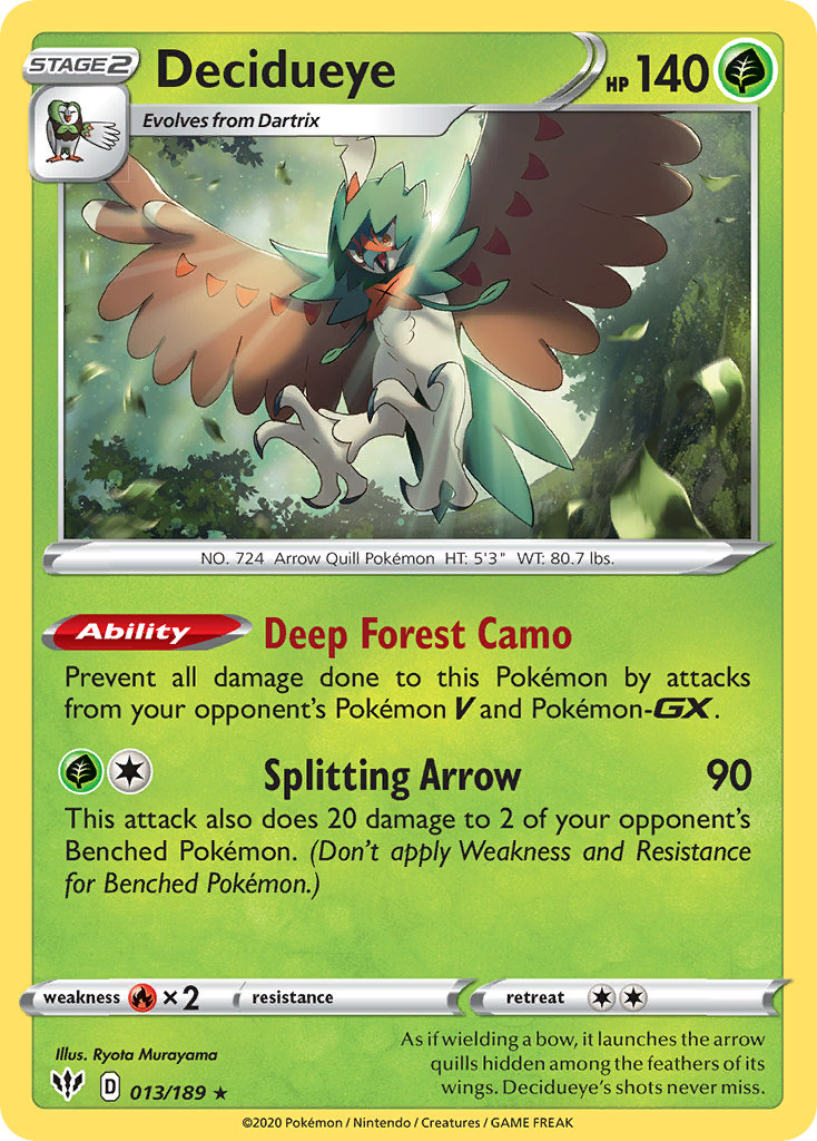Decidueye 13/189 English Pokémon card from Darkness Ablaze (2020)