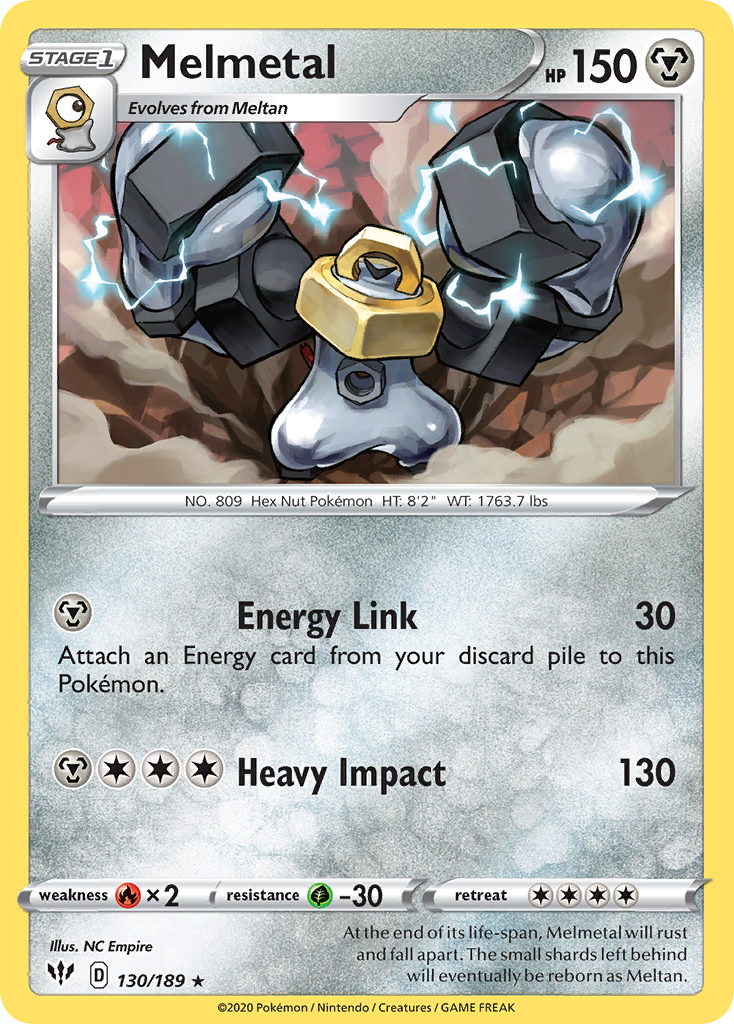 Melmetal 130/189 English Pokémon card from Darkness Ablaze (2020)