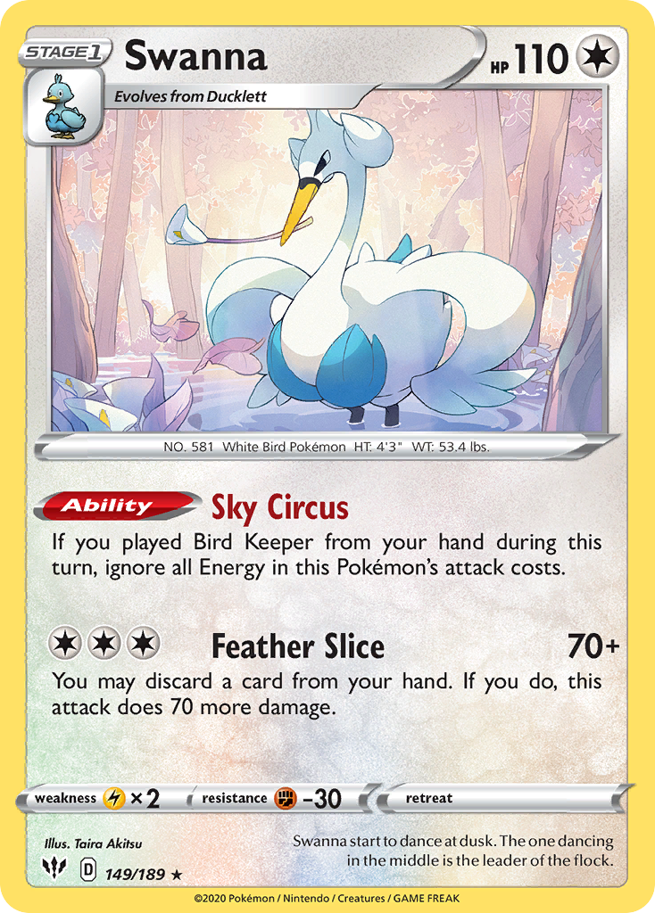 Swanna 149/189 English Pokémon card from Darkness Ablaze (2020)