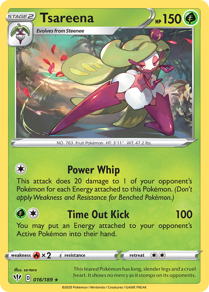Tsareena 16/189 English Pokémon card from Darkness Ablaze (2020)