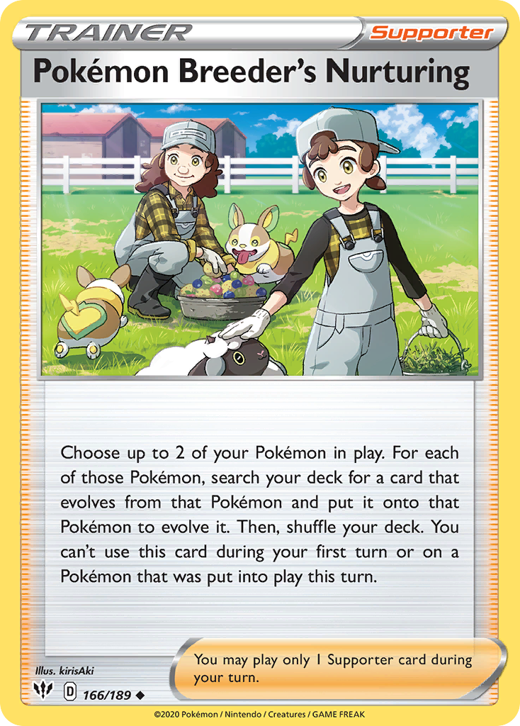 Pokémon Breeder's Nurturing 166/189 English Pokémon card from Darkness Ablaze (2020)
