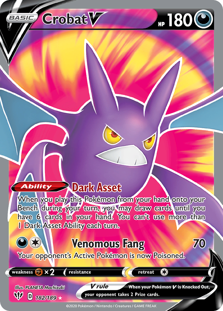 Crobat V 182/189 English Pokémon card from Darkness Ablaze (2020)
