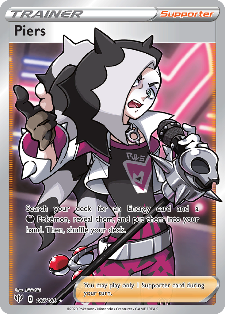 Piers 187/189 English Pokémon card from Darkness Ablaze (2020)