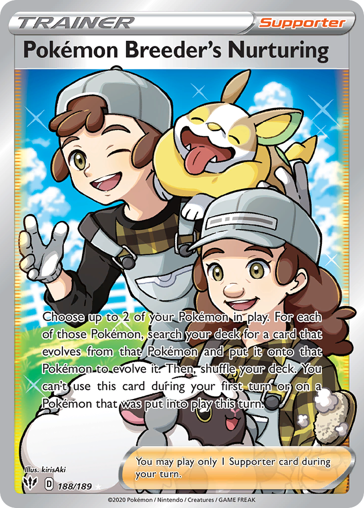 Pokémon Breeder's Nurturing 188/189 English Pokémon card from Darkness Ablaze (2020)