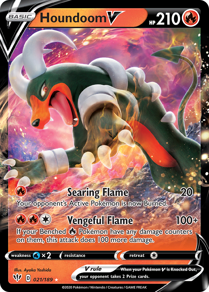 Houndoom V 21/189 English Pokémon card from Darkness Ablaze (2020)