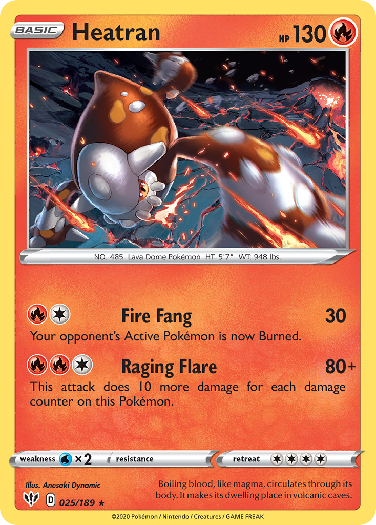 Heatran 25/189 English Pokémon card from Darkness Ablaze (2020)