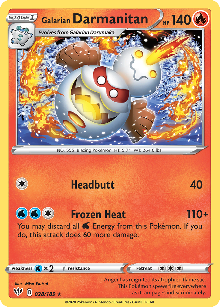 Galarian Darmanitan 28/189 English Pokémon card from Darkness Ablaze (2020)
