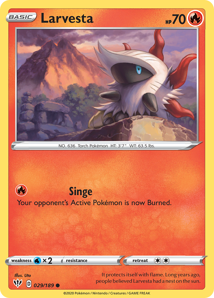 Larvesta 29/189 English Pokémon card from Darkness Ablaze (2020)