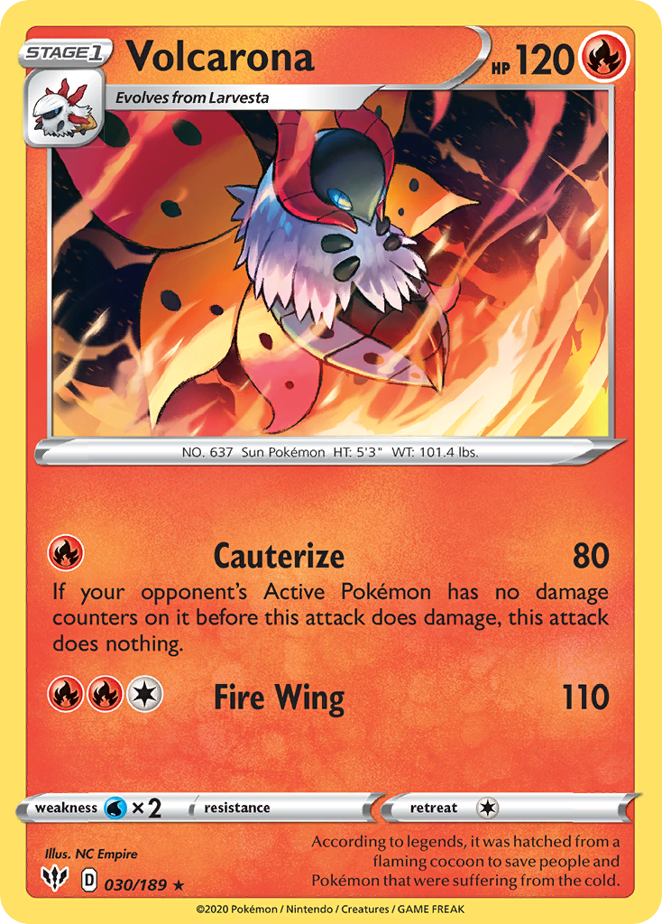 Volcarona 30/189 English Pokémon card from Darkness Ablaze (2020)