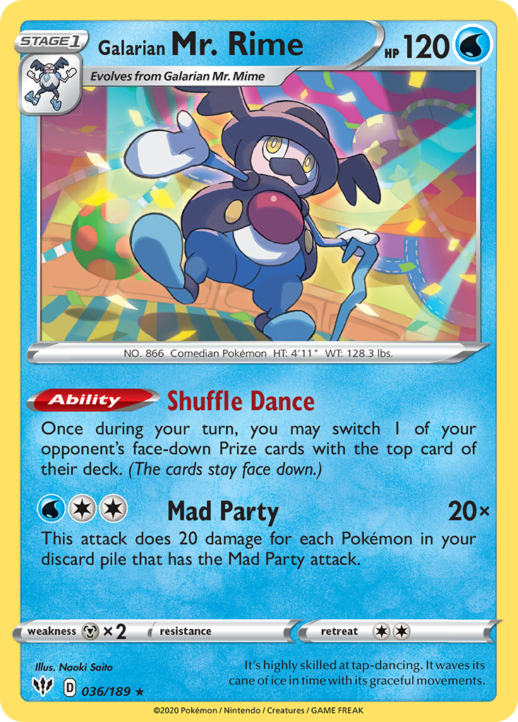 Galarian Mr. Rime 36/189 English Pokémon card from Darkness Ablaze (2020)