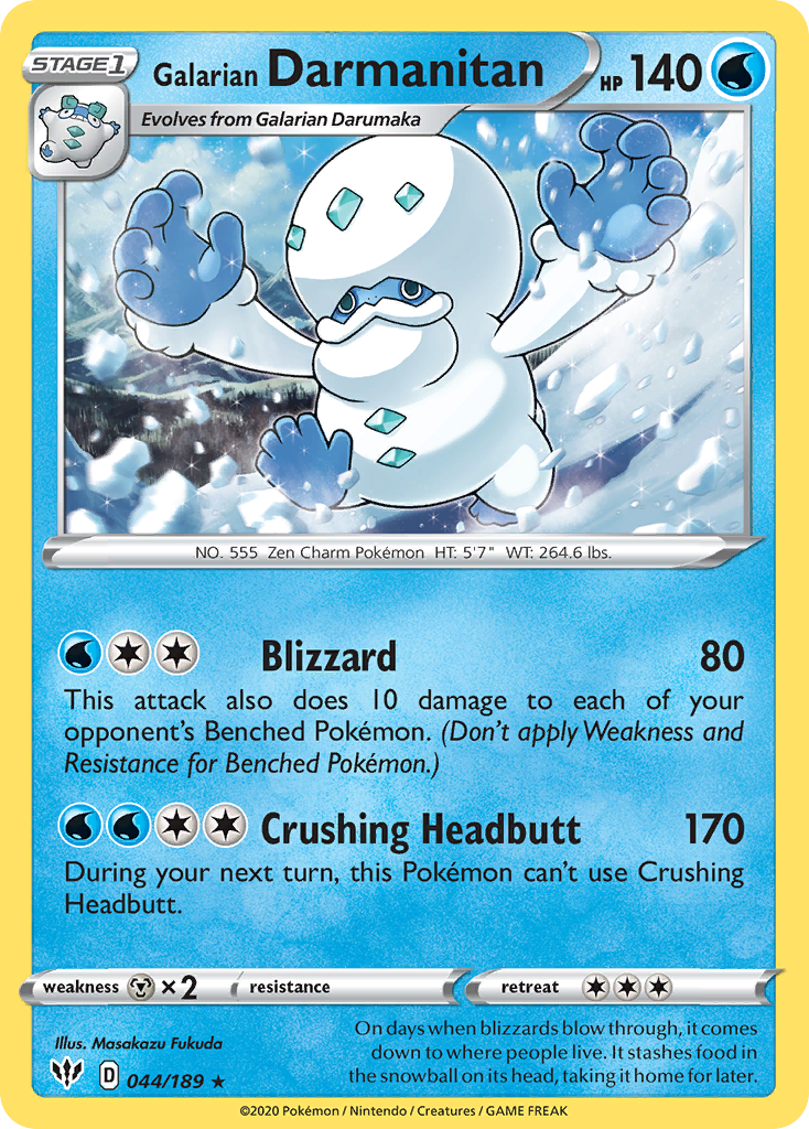 Galarian Darmanitan 44/189 English Pokémon card from Darkness Ablaze (2020)