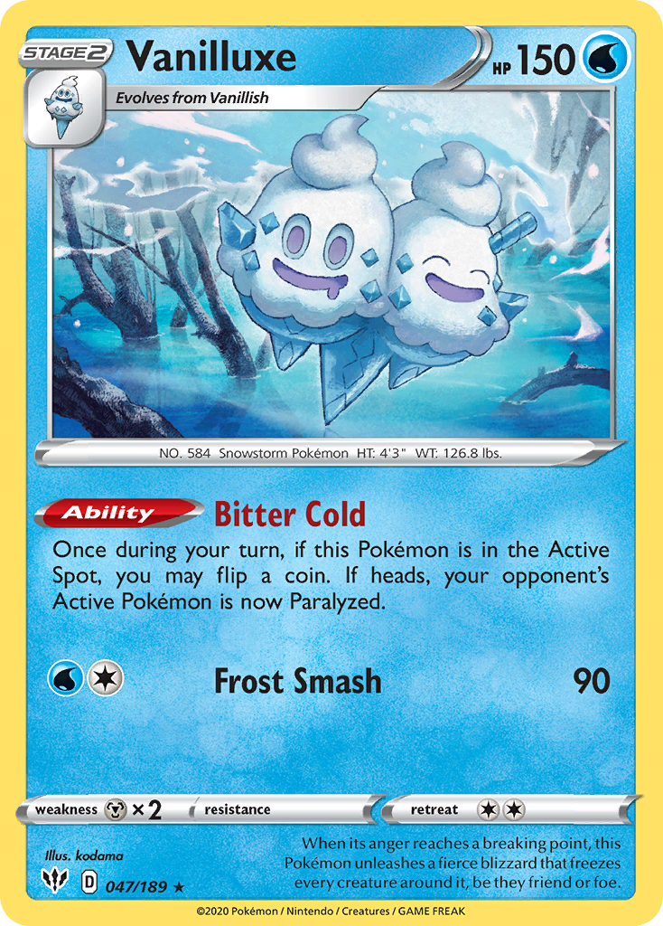 Vanilluxe 47/189 English Pokémon card from Darkness Ablaze (2020)