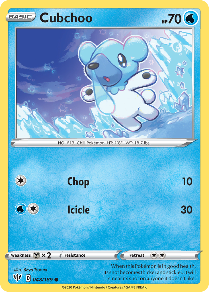 Cubchoo 48/189 English Pokémon card from Darkness Ablaze (2020)