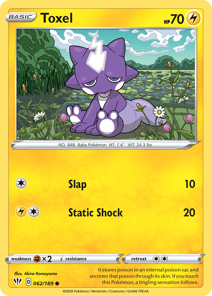Toxel 62/189 English Pokémon card from Darkness Ablaze (2020)