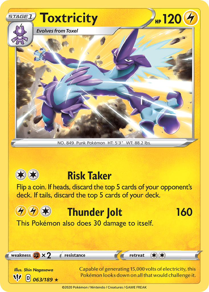 Toxtricity 63/189 English Pokémon card from Darkness Ablaze (2020)