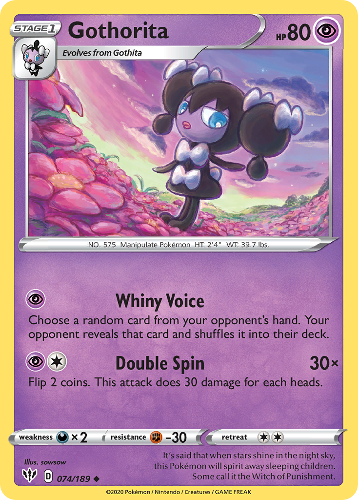 Gothorita 74/189 English Pokémon card from Darkness Ablaze (2020)