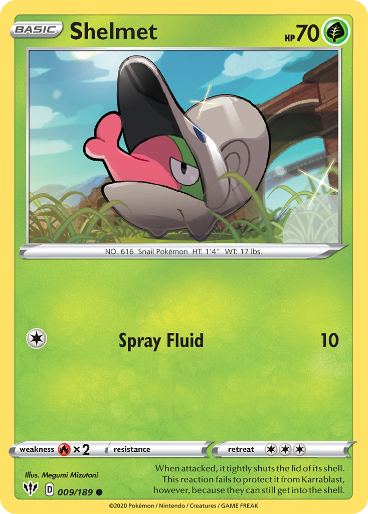 Shelmet 9/189 English Pokémon card from Darkness Ablaze (2020)