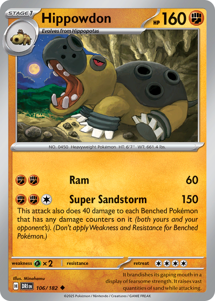 Hippowdon 106/182 — English Pokémon Destined Rivals (2025)