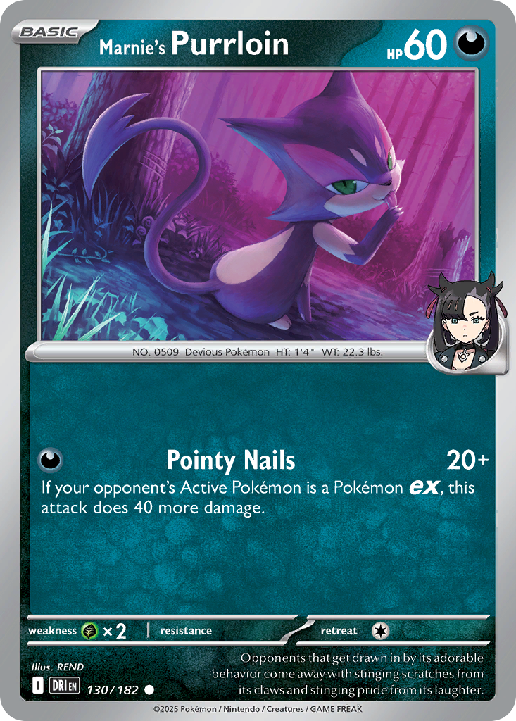 Marnie's Purrloin 130/182 — English Pokémon Destined Rivals (2025)