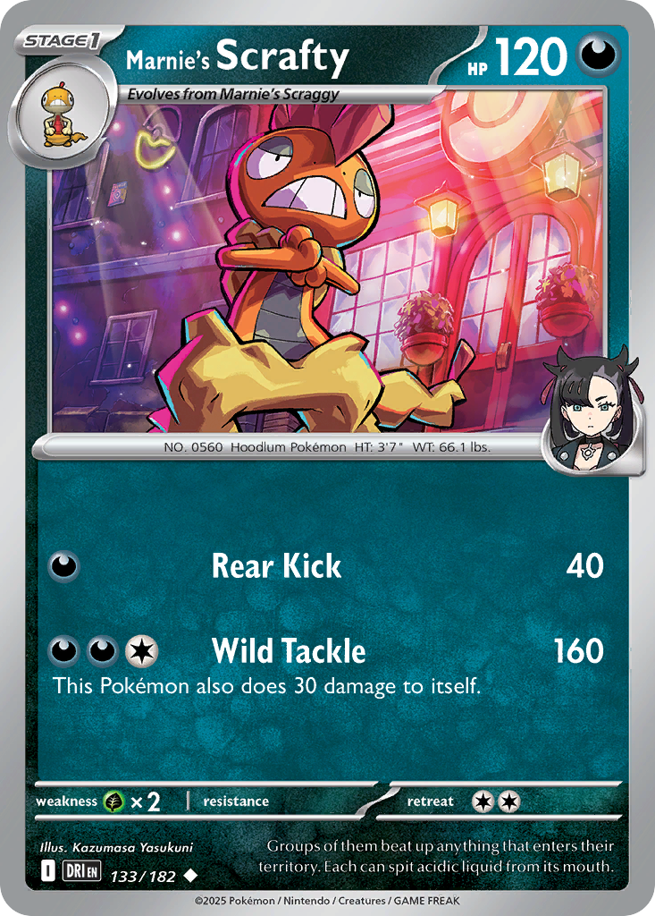 Marnie's Scrafty 133/182 — English Pokémon Destined Rivals (2025)