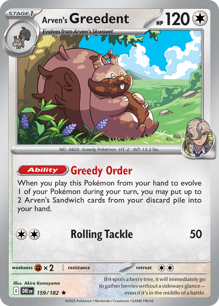 Arven's Greedent 159/182 — English Pokémon Destined Rivals (2025)