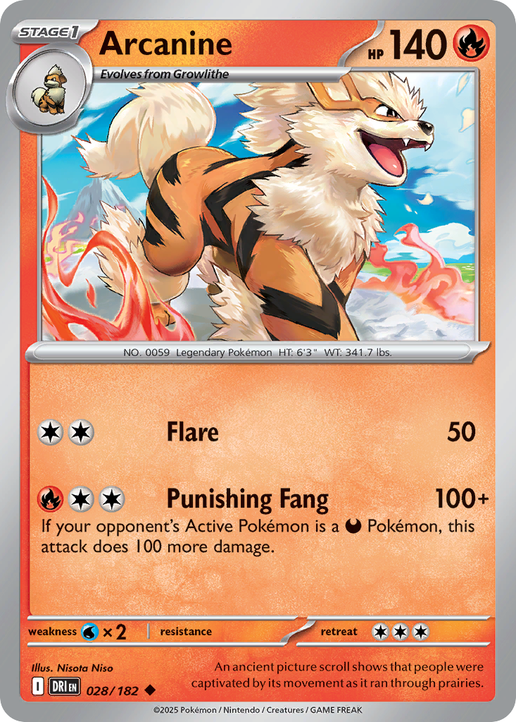 Arcanine 28/182 — English Pokémon Destined Rivals (2025)