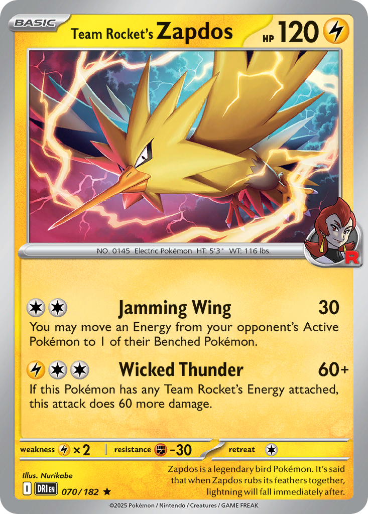 Team Rocket's Zapdos 70/182 — English Pokémon Destined Rivals (2025)