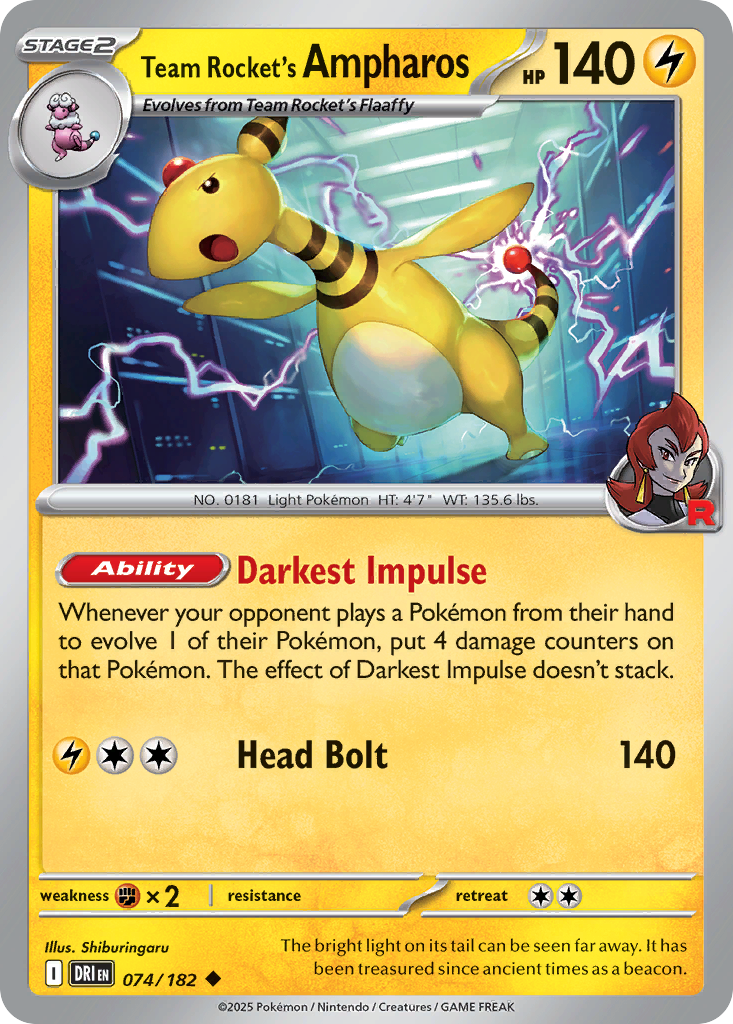 Team Rocket's Ampharos 74/182 — English Pokémon Destined Rivals (2025)
