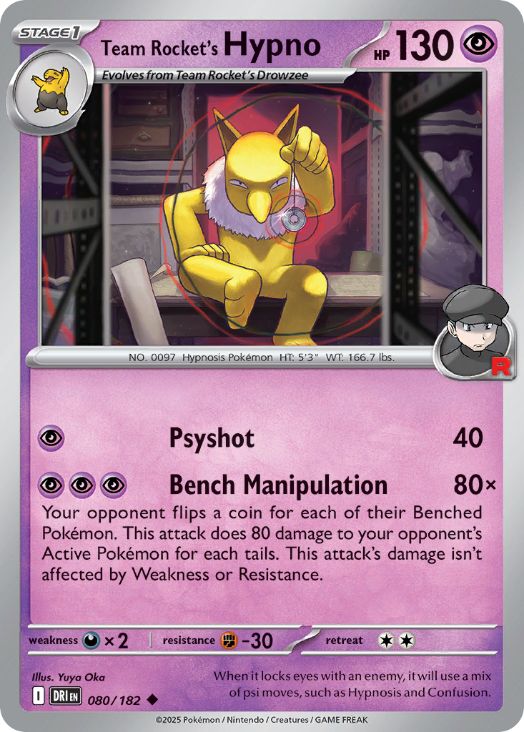 Team Rocket's Hypno 80/182 — English Pokémon Destined Rivals (2025)