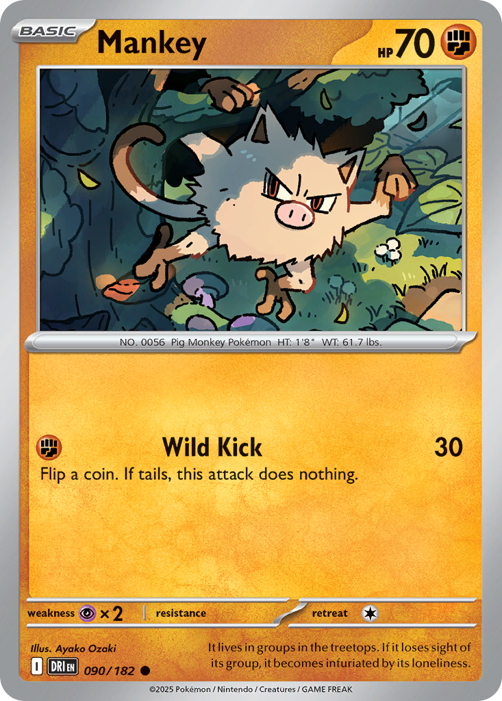 Mankey 90/182 — English Pokémon Destined Rivals (2025)