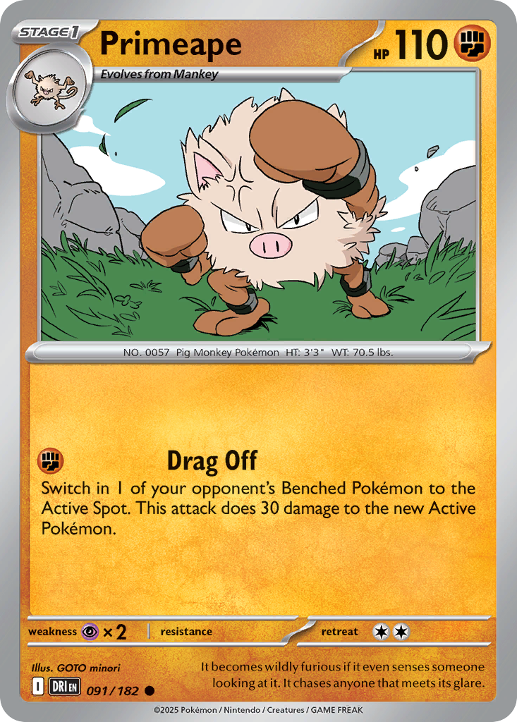 Primeape 91/182 — English Pokémon Destined Rivals (2025)