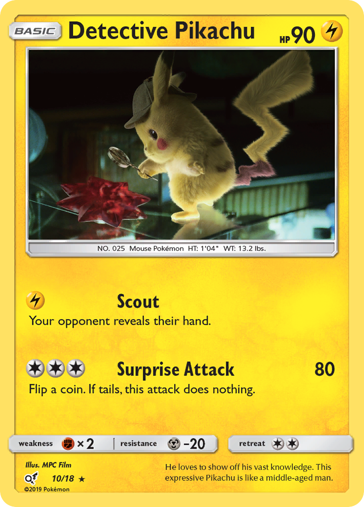 Detective Pikachu 10/18 English Pokémon holo card from Detective Pikachu (2019)