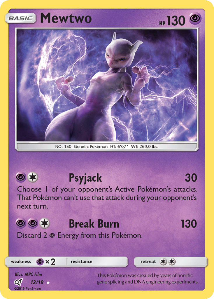 Mewtwo 12/18 English Pokémon holo card from Detective Pikachu (2019)