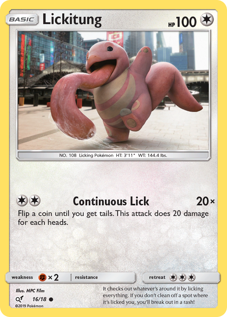 Lickitung 16/18 English Pokémon holo card from Detective Pikachu (2019)
