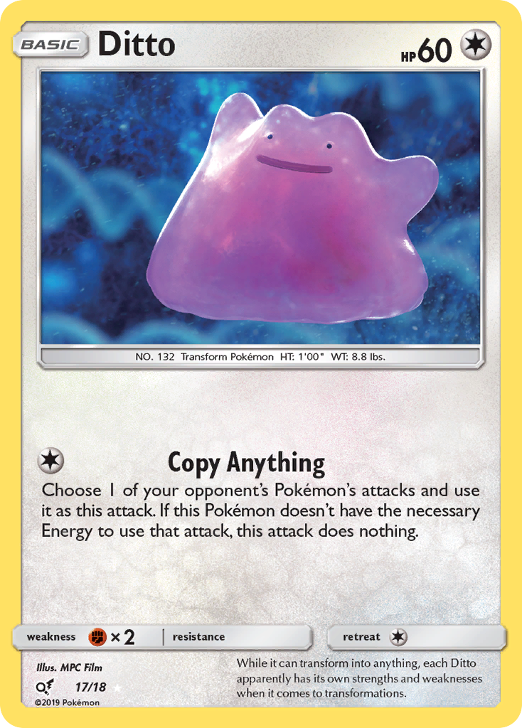Ditto 17/18 English Pokémon holo card from Detective Pikachu (2019)