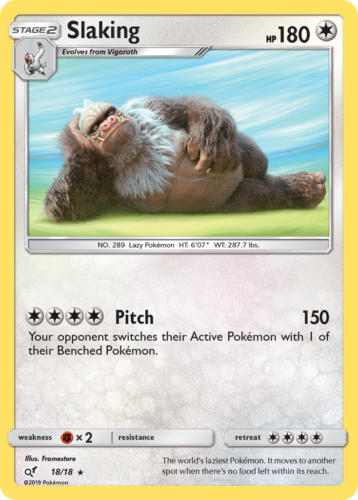 Slaking 18/18 English Pokémon holo card from Detective Pikachu (2019)