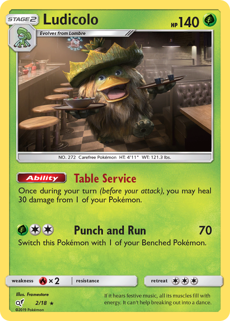 Ludicolo 2/18 English Pokémon holo card from Detective Pikachu (2019)