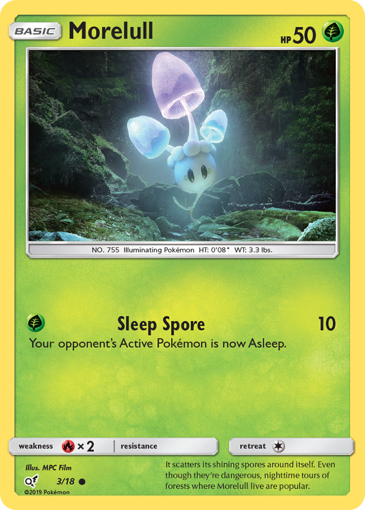 Morelull 3/18 English Pokémon holo card from Detective Pikachu (2019)